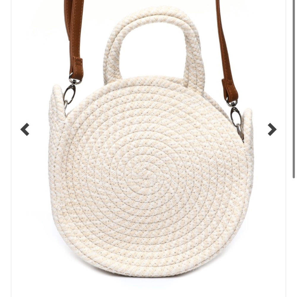 Variegated round straw bag w/ strap